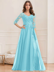 A-Line/Princess V-Neck Half Sleeves Floor-Length Mother of the Bride Dresses with Sequins