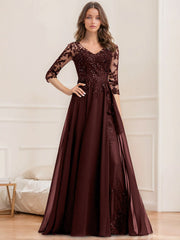 A Line Princess V Neck Half Sleeves Floor Length Mother Of The Bride Dresses With Sequins