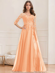 A Line Princess V Neck Half Sleeves Floor Length Mother Of The Bride Dresses With Sequins