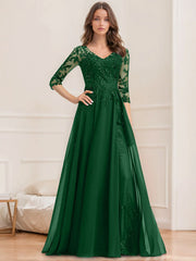 A Line Princess V Neck Half Sleeves Floor Length Mother Of The Bride Dresses With Sequins
