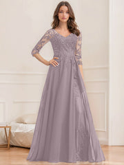 A Line Princess V Neck Half Sleeves Floor Length Mother Of The Bride Dresses With Sequins