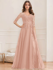 A Line Princess V Neck Half Sleeves Floor Length Mother Of The Bride Dresses With Sequins