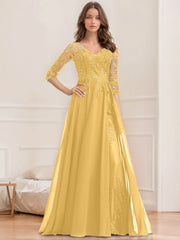 A Line Princess V Neck Half Sleeves Floor Length Mother Of The Bride Dresses With Sequins