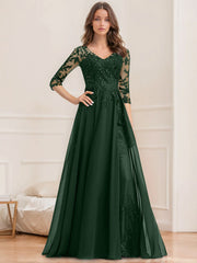 A Line Princess V Neck Half Sleeves Floor Length Mother Of The Bride Dresses With Sequins