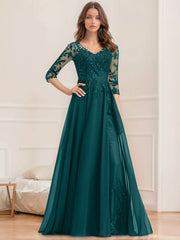 A Line Princess V Neck Half Sleeves Floor Length Mother Of The Bride Dresses With Sequins