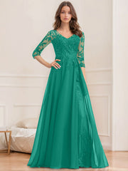 A Line Princess V Neck Half Sleeves Floor Length Mother Of The Bride Dresses With Sequins