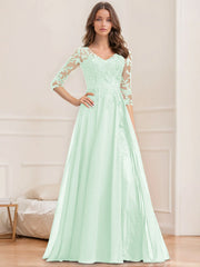 A Line Princess V Neck Half Sleeves Floor Length Mother Of The Bride Dresses With Sequins
