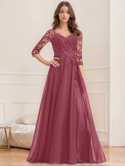 A Line Princess V Neck Half Sleeves Floor Length Mother Of The Bride Dresses With Sequins