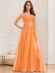 A Line Princess V Neck Half Sleeves Floor Length Mother Of The Bride Dresses With Sequins