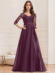 A Line Princess V Neck Half Sleeves Floor Length Mother Of The Bride Dresses With Sequins