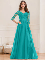 A Line Princess V Neck Half Sleeves Floor Length Mother Of The Bride Dresses With Sequins