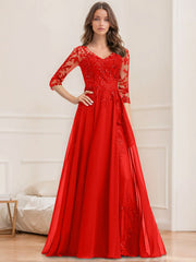A Line Princess V Neck Half Sleeves Floor Length Mother Of The Bride Dresses With Sequins