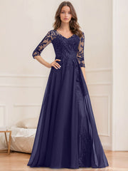 A Line Princess V Neck Half Sleeves Floor Length Mother Of The Bride Dresses With Sequins