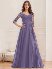 A Line Princess V Neck Half Sleeves Floor Length Mother Of The Bride Dresses With Sequins