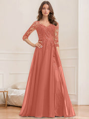 A Line Princess V Neck Half Sleeves Floor Length Mother Of The Bride Dresses With Sequins
