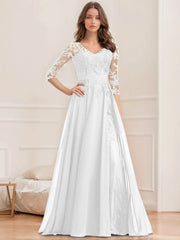 A Line Princess V Neck Half Sleeves Floor Length Mother Of The Bride Dresses With Sequins