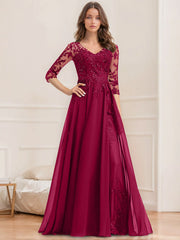 A Line Princess V Neck Half Sleeves Floor Length Mother Of The Bride Dresses With Sequins