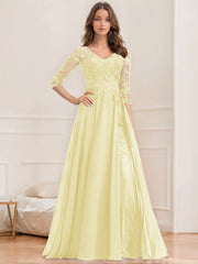 A Line Princess V Neck Half Sleeves Floor Length Mother Of The Bride Dresses With Sequins