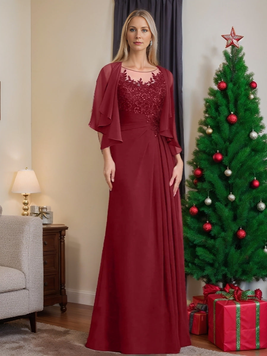A Line Princess Scoop Floor Length Mother Of The Bride Dresses With Pleated Sequins