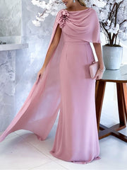 Sheath Column Cowl Neck Sleeveless Floor Length Mother Of The Bride Dresses With Flower