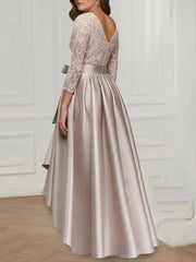 A Line Princess Jewel Neck 3 4 Length Sleeves Asymmetrical Plus Size Mother Of The Bride Dresses With Bowknot