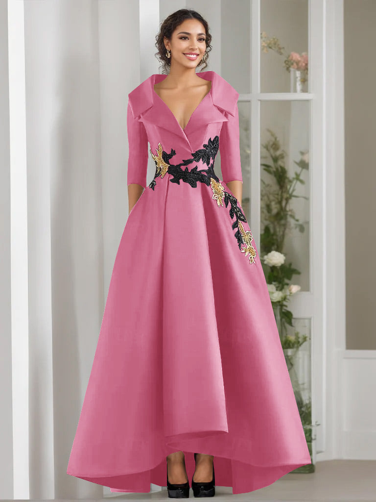 A Line Princess V Neck 3 4 Sleeves Floor Length Mother Of The Bride Dresses With Appliques Beading