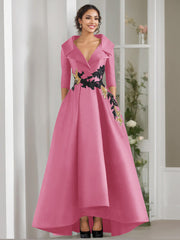 A-Line/Princess V-Neck 3/4 Sleeves Floor Length Mother of the Bride Dresses With Appliques & Beading