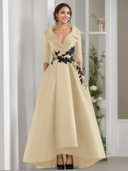 A Line Princess V Neck 3 4 Sleeves Floor Length Mother Of The Bride Dresses With Appliques Beading