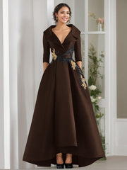 A-Line/Princess V-Neck 3/4 Sleeves Floor Length Mother of the Bride Dresses With Appliques & Beading