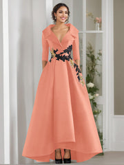 A Line Princess V Neck 3 4 Sleeves Floor Length Mother Of The Bride Dresses With Appliques Beading
