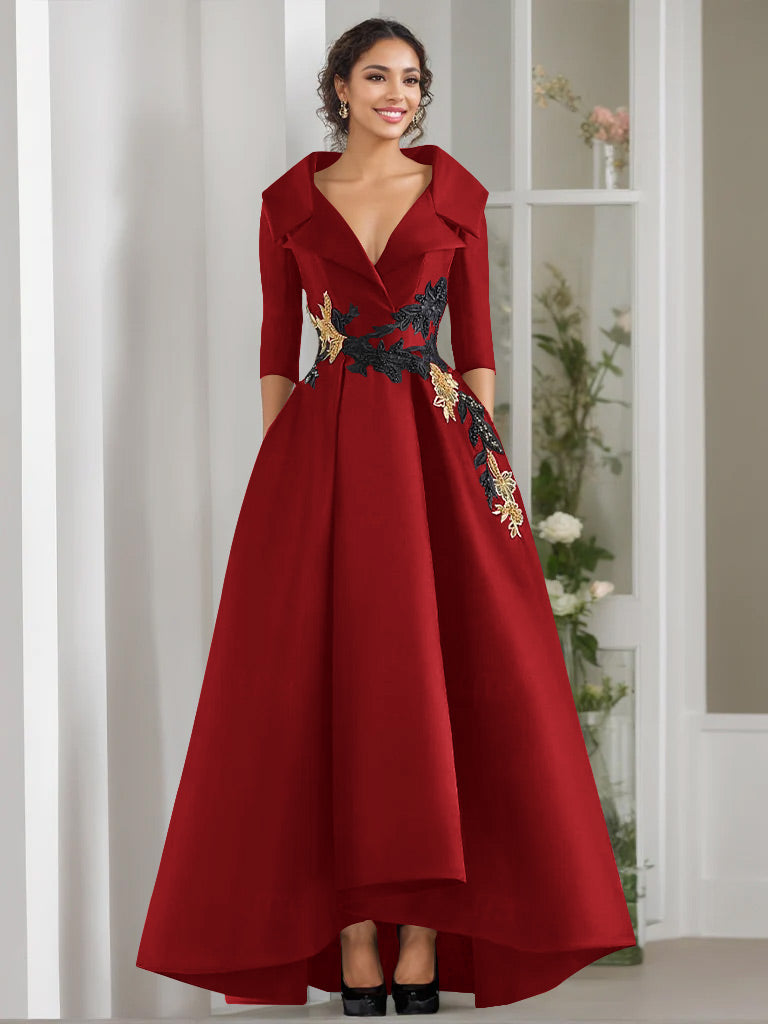 A Line Princess V Neck 3 4 Sleeves Floor Length Mother Of The Bride Dresses With Appliques Beading