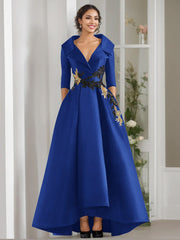 A Line Princess V Neck 3 4 Sleeves Floor Length Mother Of The Bride Dresses With Appliques Beading