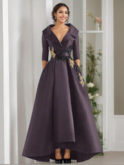 A Line Princess V Neck 3 4 Sleeves Floor Length Mother Of The Bride Dresses With Appliques Beading