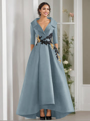 A-Line/Princess V-Neck 3/4 Sleeves Floor Length Mother of the Bride Dresses With Appliques & Beading