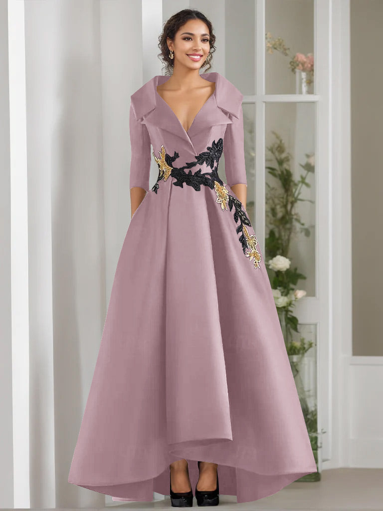 A Line Princess V Neck 3 4 Sleeves Floor Length Mother Of The Bride Dresses With Appliques Beading
