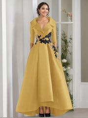 A Line Princess V Neck 3 4 Sleeves Floor Length Mother Of The Bride Dresses With Appliques Beading