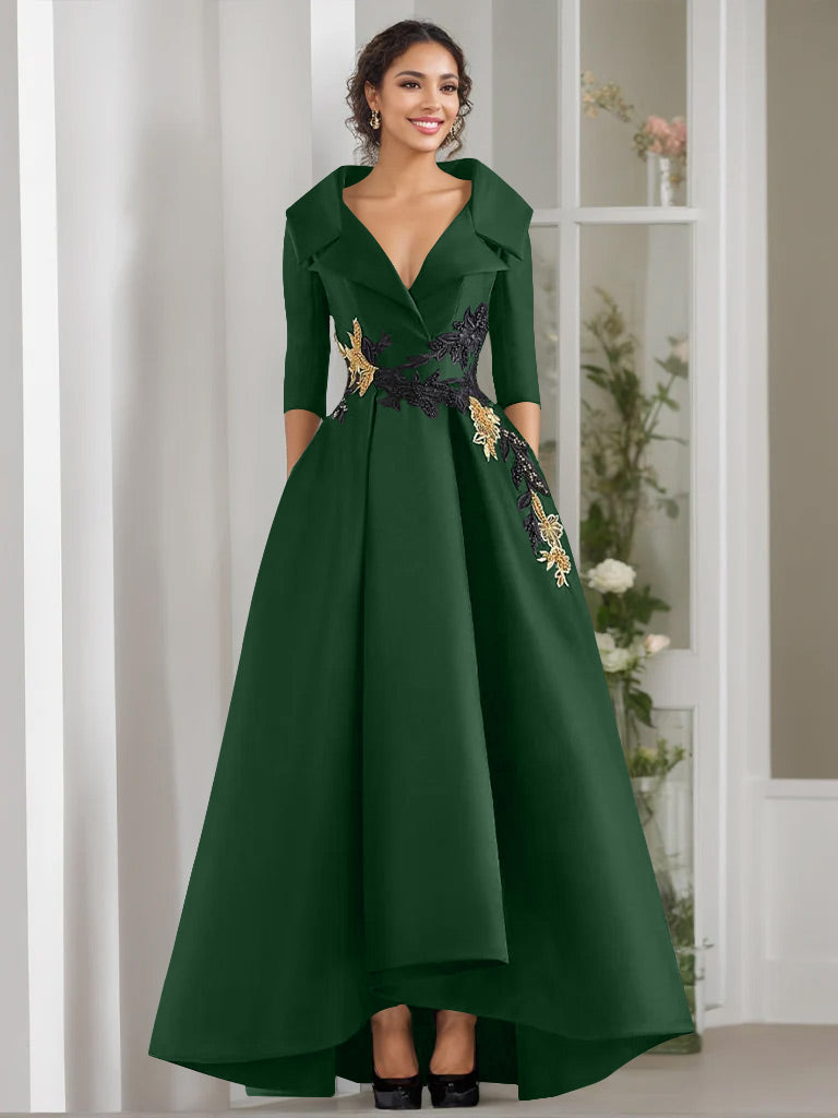A Line Princess V Neck 3 4 Sleeves Floor Length Mother Of The Bride Dresses With Appliques Beading