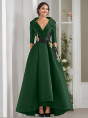 A-Line/Princess V-Neck 3/4 Sleeves Floor Length Mother of the Bride Dresses With Appliques & Beading