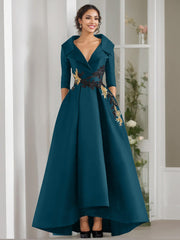 A Line Princess V Neck 3 4 Sleeves Floor Length Mother Of The Bride Dresses With Appliques Beading