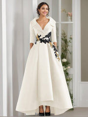 A Line Princess V Neck 3 4 Sleeves Floor Length Mother Of The Bride Dresses With Appliques Beading