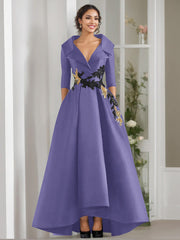 A Line Princess V Neck 3 4 Sleeves Floor Length Mother Of The Bride Dresses With Appliques Beading
