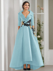 A-Line/Princess V-Neck 3/4 Sleeves Floor Length Mother of the Bride Dresses With Appliques & Beading