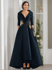 A Line Princess V Neck 3 4 Sleeves Floor Length Mother Of The Bride Dresses With Appliques Beading