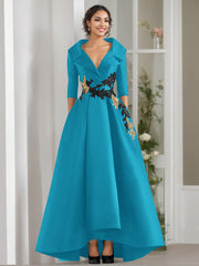 A Line Princess V Neck 3 4 Sleeves Floor Length Mother Of The Bride Dresses With Appliques Beading