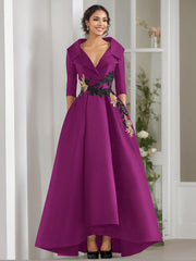 A Line Princess V Neck 3 4 Sleeves Floor Length Mother Of The Bride Dresses With Appliques Beading