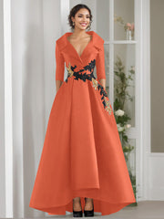 A-Line/Princess V-Neck 3/4 Sleeves Floor Length Mother of the Bride Dresses With Appliques & Beading