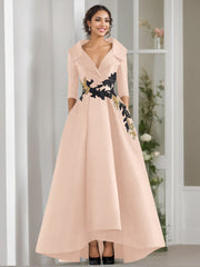 A Line Princess V Neck 3 4 Sleeves Floor Length Mother Of The Bride Dresses With Appliques Beading