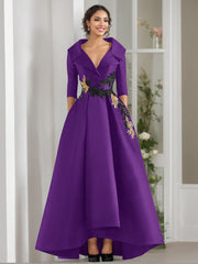 A Line Princess V Neck 3 4 Sleeves Floor Length Mother Of The Bride Dresses With Appliques Beading