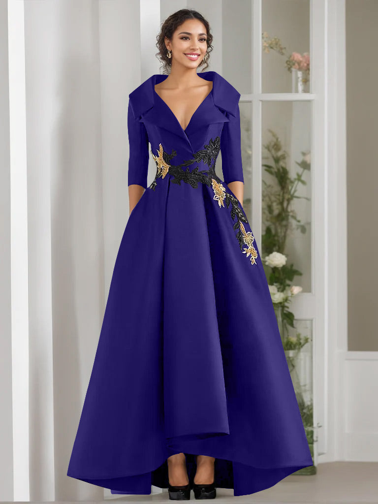 A Line Princess V Neck 3 4 Sleeves Floor Length Mother Of The Bride Dresses With Appliques Beading