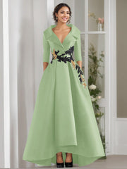 A Line Princess V Neck 3 4 Sleeves Floor Length Mother Of The Bride Dresses With Appliques Beading